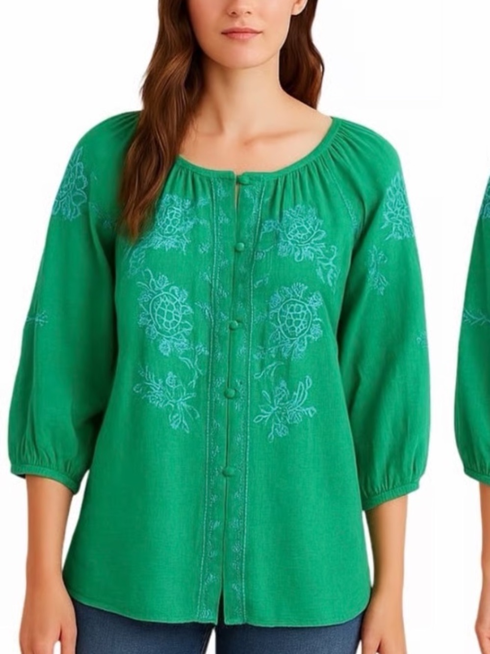 J. Jill Embroidered Linen Blend Blouse, Size SP